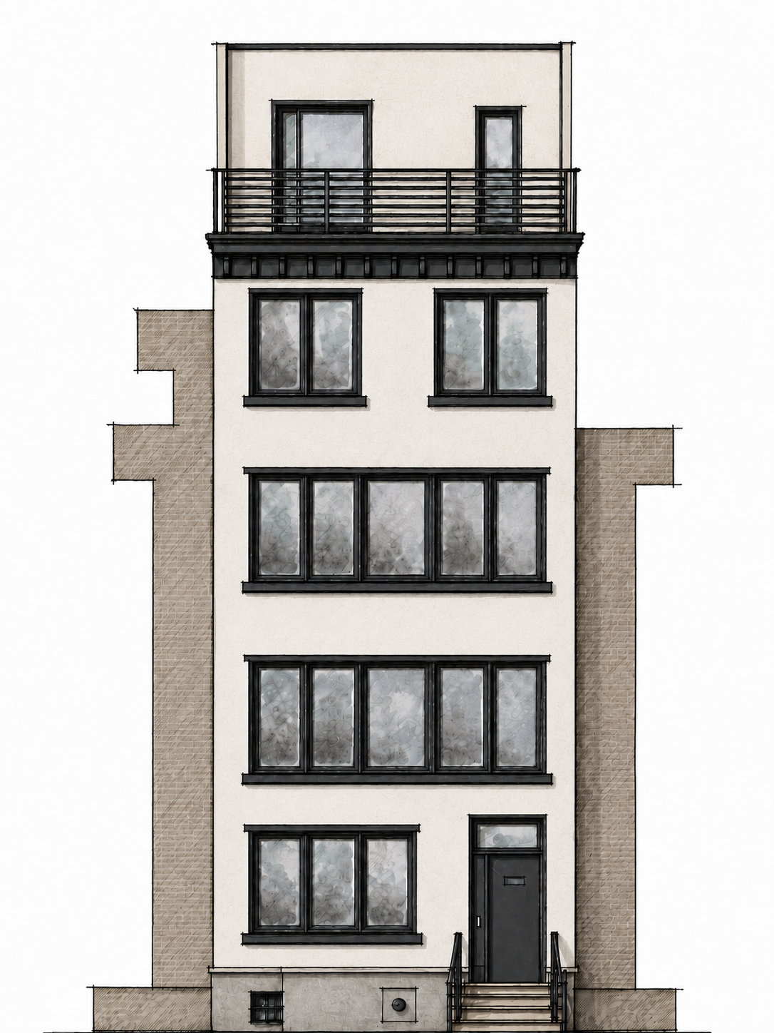 175 14th Street — stone facade sketch