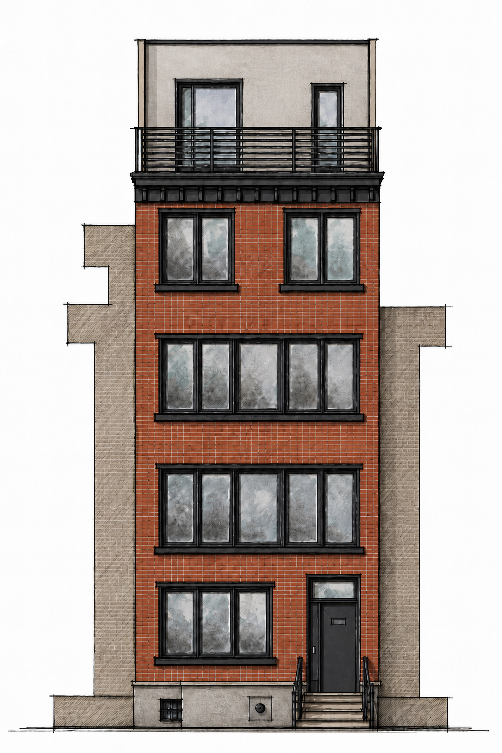 175 14th Street — brick facade sketch