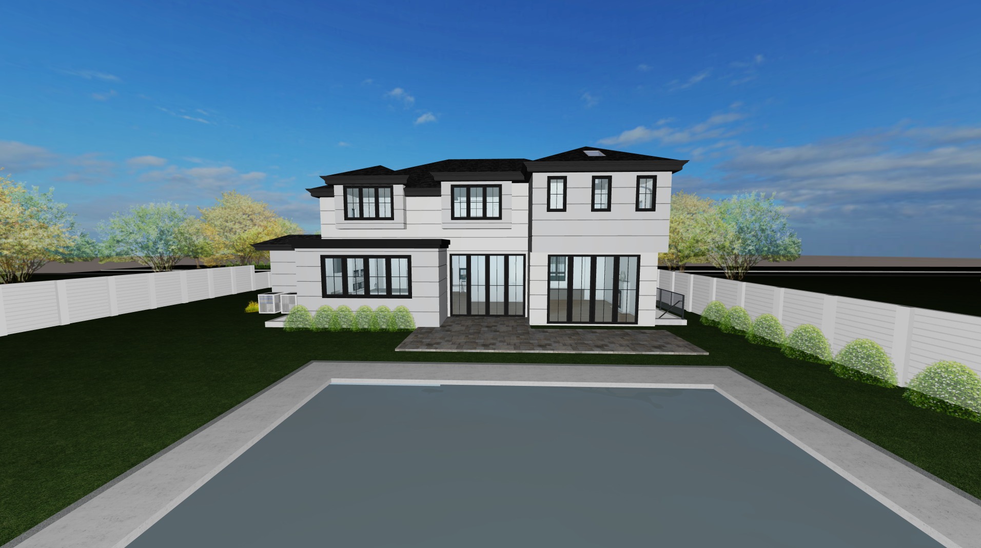 Jericho Residence — rear elevation centered on the pool